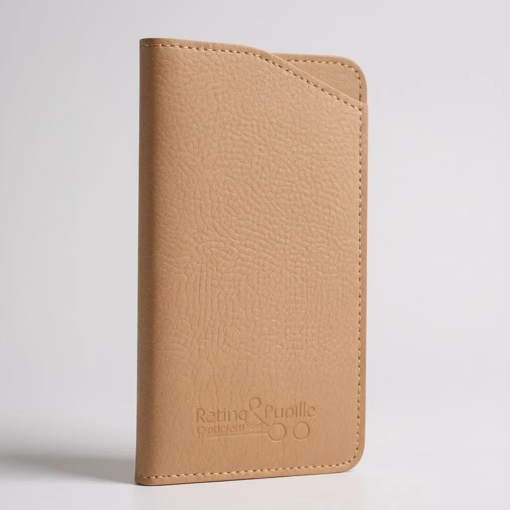 Étui à lunettes en cuir grainé gold – Rétine & Pupille Opticiens