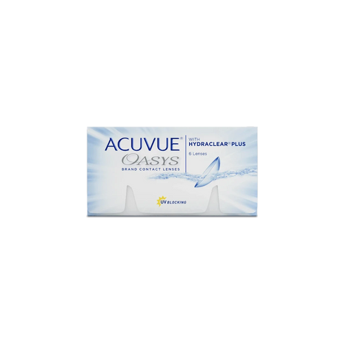 Boîte de lentilles de contact Acuvue Oasys bimensuelles (2 semaines) par Johnson & Johnson, technologie Hydraclear Plus.