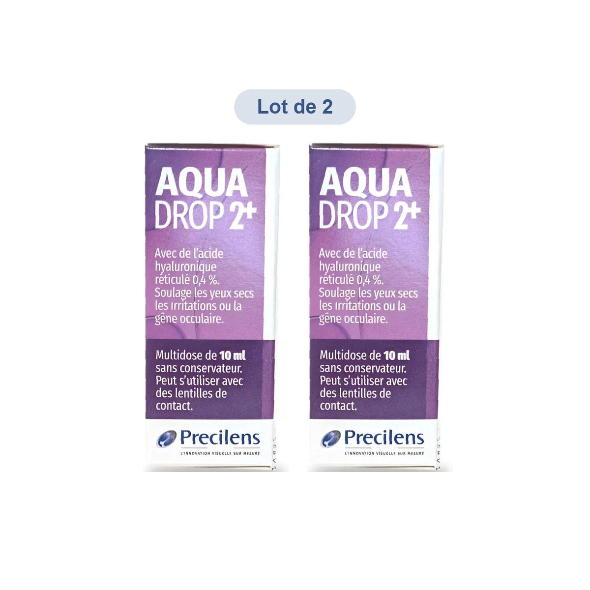 Lot de 2 flacons de gouttes de confort Precilens AquaDrop 2+ 10 ml