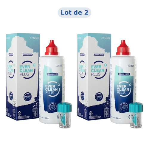Lot de 2 flacons Avizor Ever Clean Plus 350 ml, solution pour lentilles souples, rigides et orthokératologie