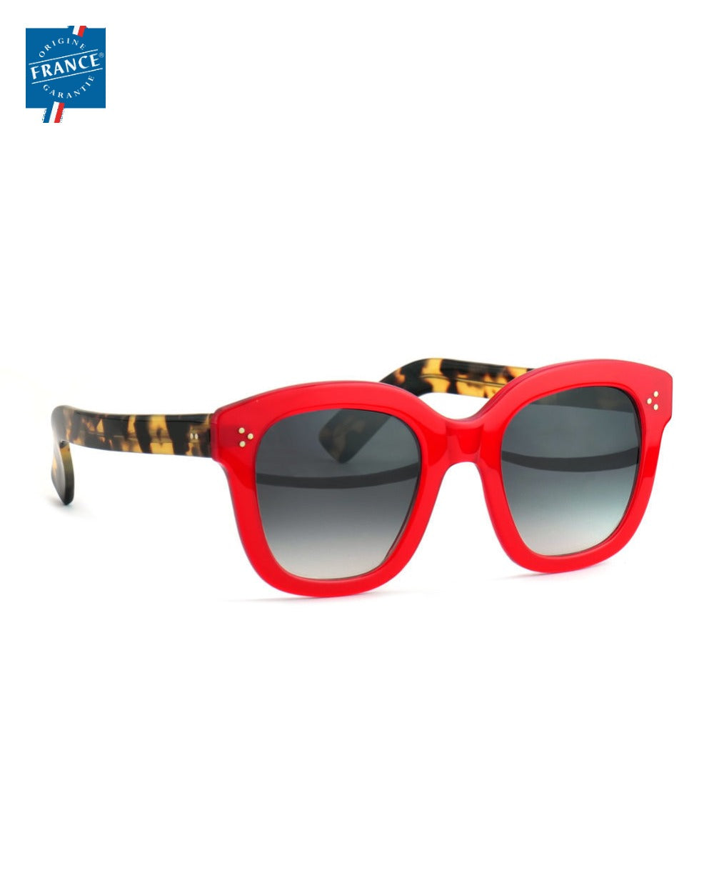 Lunettes de soleil Marmillon FMS.0117 Rouge gourmand, branche écaille, vue de côté - Origine France Garantie