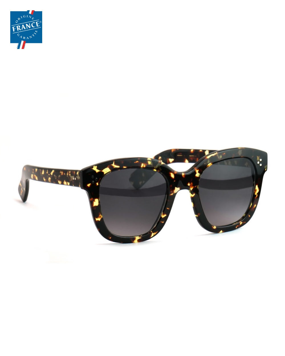 Lunettes de soleil Marmillon FMS.0117 Café et cristaux dorés, vue de côté - Origine France Garantie