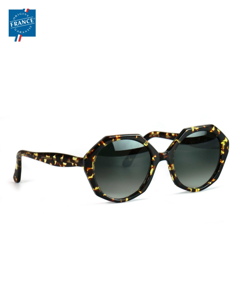 Lunettes de soleil Marmillon FMS.0622 Café et cristaux ambrés, vue de côté - Origine France Garantie