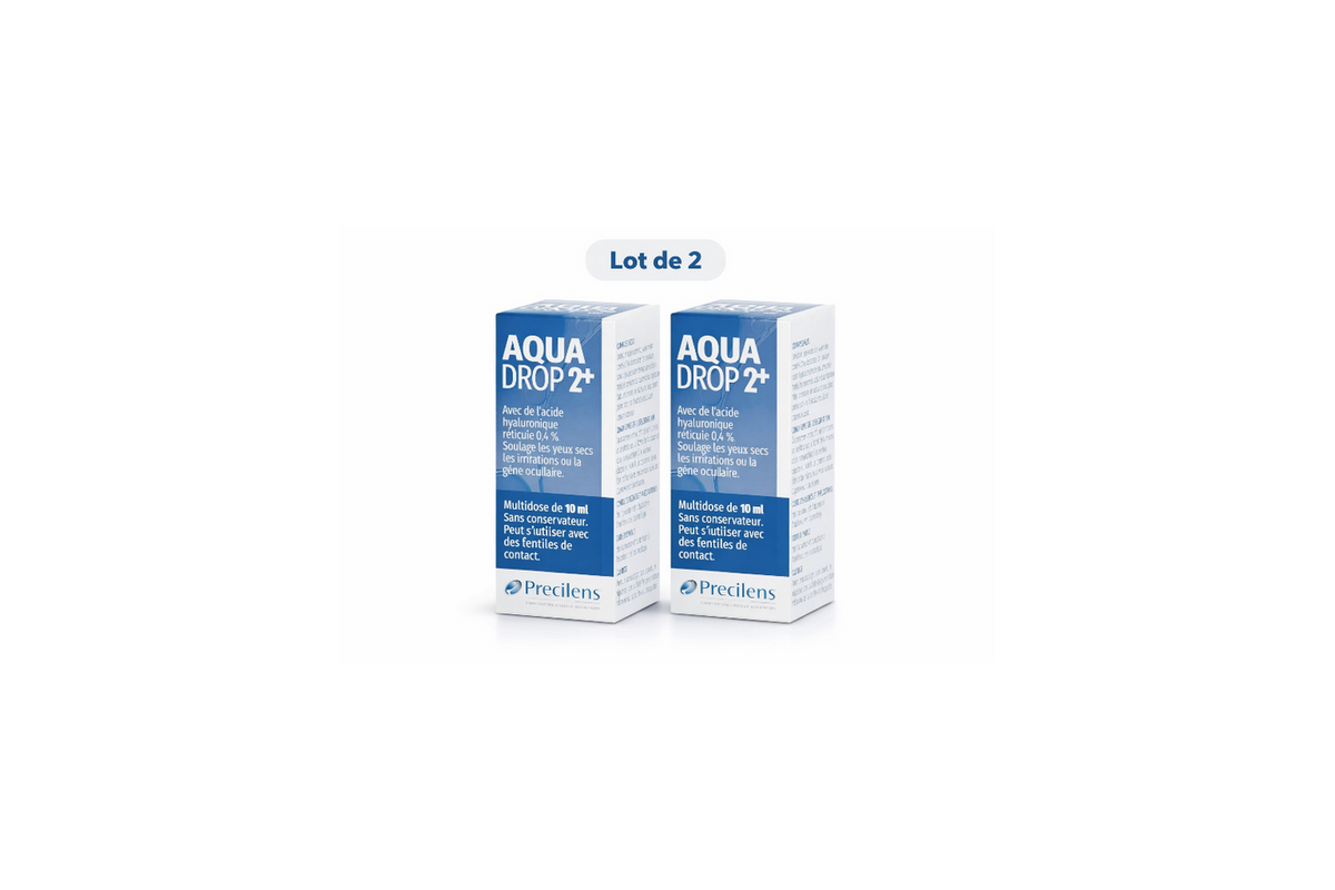 Lot de 2 flacons de gouttes de confort Precilens Aquadrop 2+ 10 ml