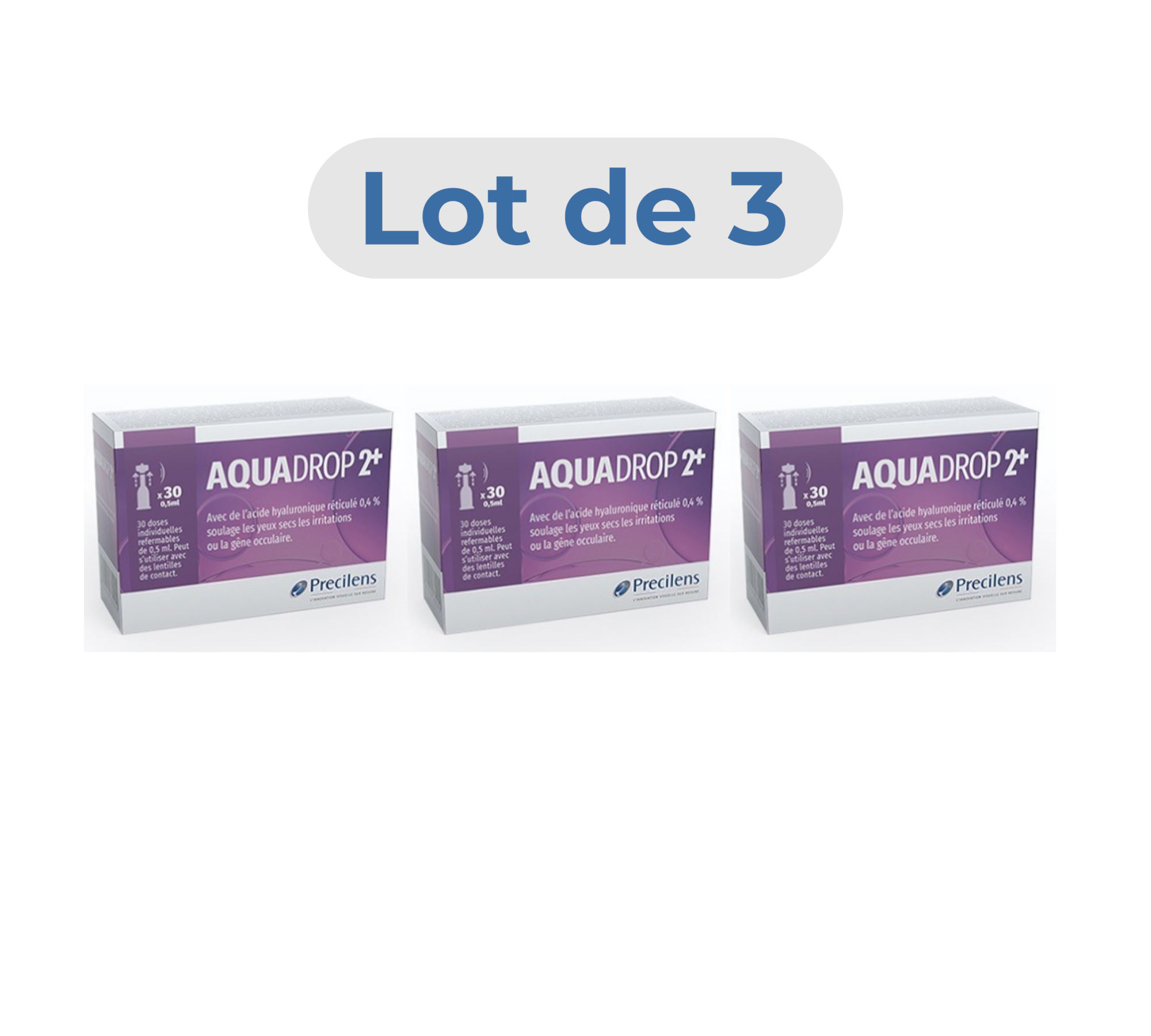 Precilens Aquadrop 2+ : Gouttes Oculaires Unidoses (30 x 0,5 ml) Sans Conservateur