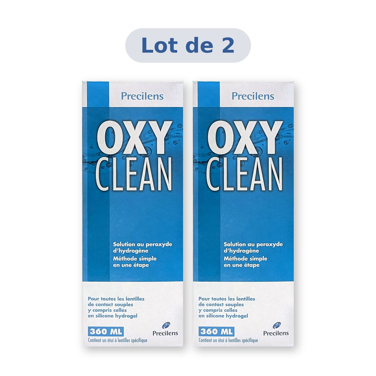 Lot de 2 solutions Precilens Oxyclean 360 ml pour lentilles de contact